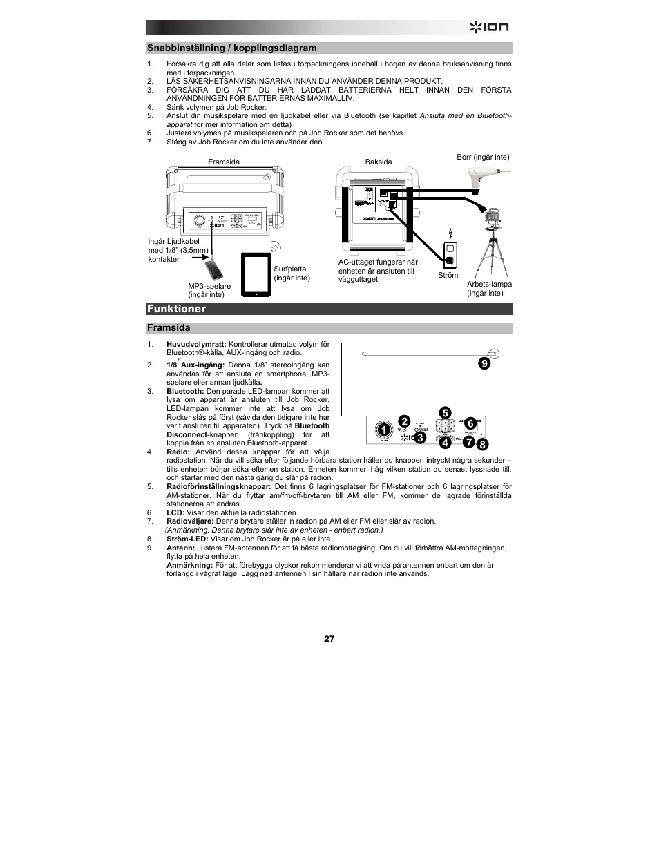 Funktioner | ION Audio Job Rocker User Manual | Page 27 / 36
