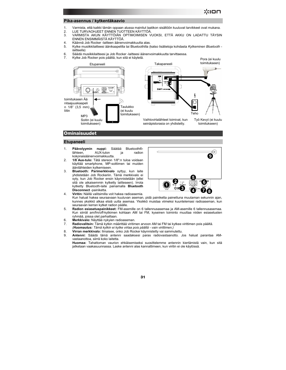 Ominaisuudet | ION Audio Job Rocker User Manual | Page 31 / 36