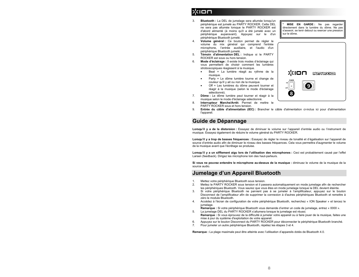 Guide de dépannage, Jumelage d’un appareil bluetooth | ION Audio Party Rocker User Manual | Page 8 / 20