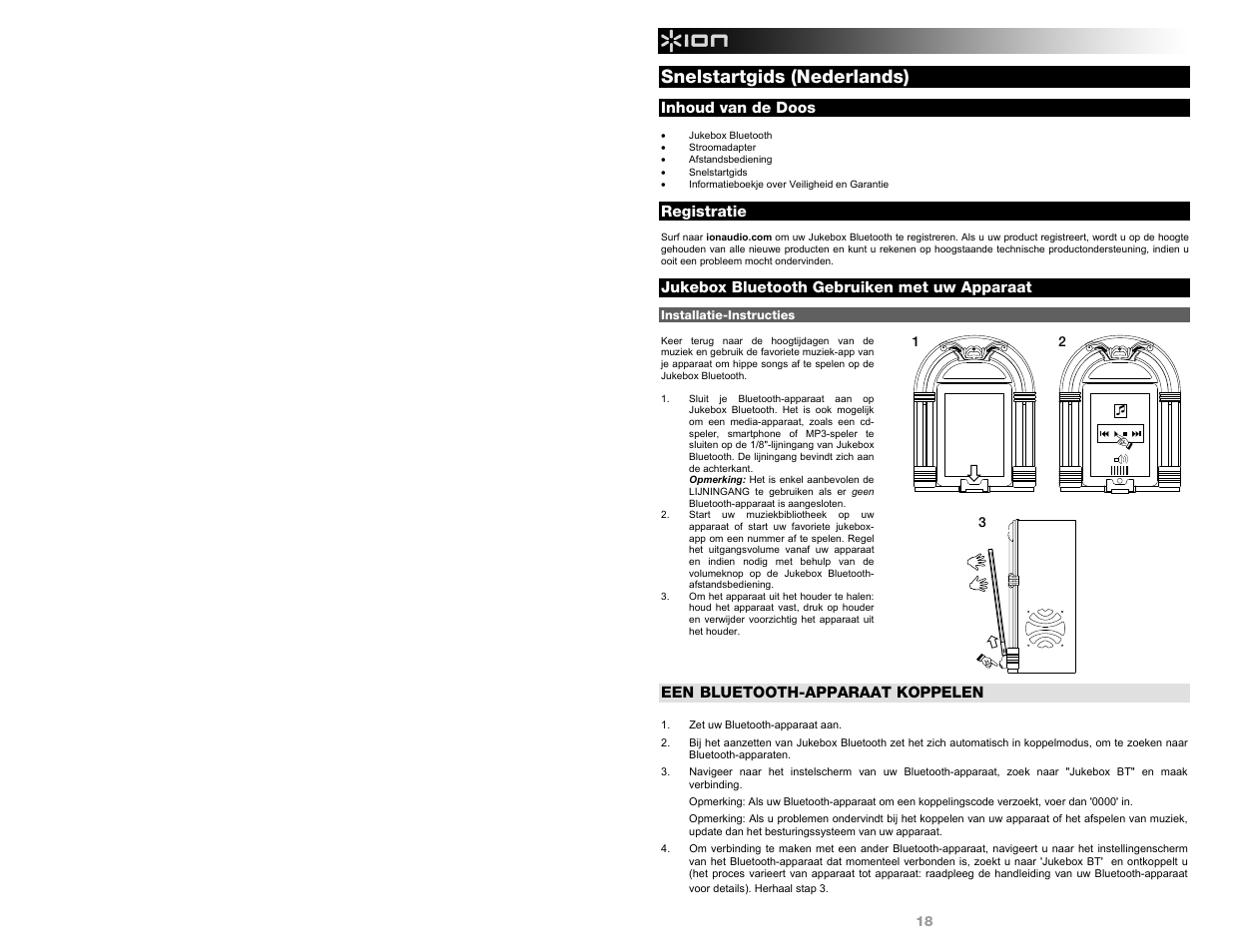 Snelstartgids (nederlands) | ION Audio Jukebox Bluetooth User Manual | Page 18 / 24