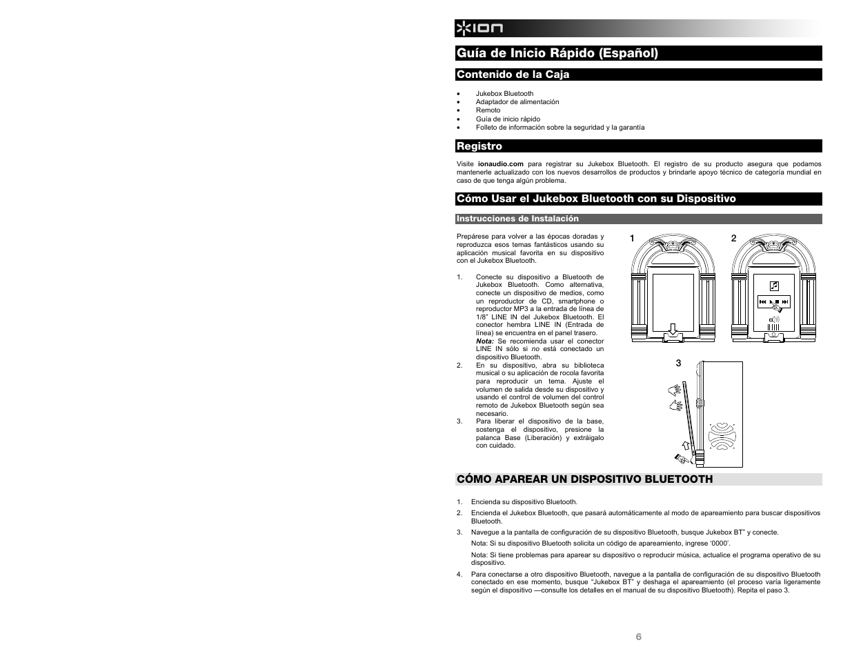 Guía de inicio rápido (español) | ION Audio Jukebox Bluetooth User Manual | Page 6 / 24
