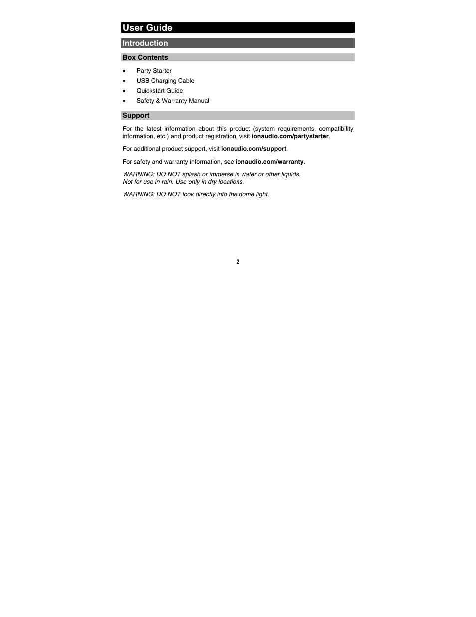 User guide, Introduction | ION Audio Party Starter User Manual | Page 2 / 36