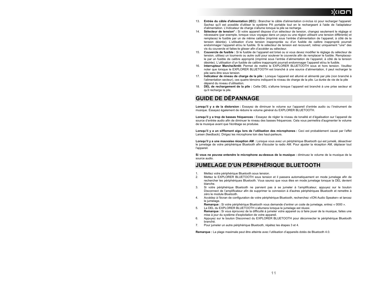 Guide de dépannage, Jumelage d'un périphérique bluetooth | ION Audio Explorer Bluetooth User Manual | Page 11 / 24