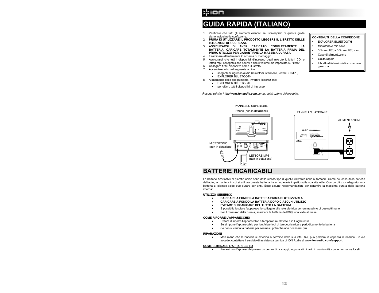 Guida rapida (italiano), Batterie ricaricabili | ION Audio Explorer Bluetooth User Manual | Page 12 / 24