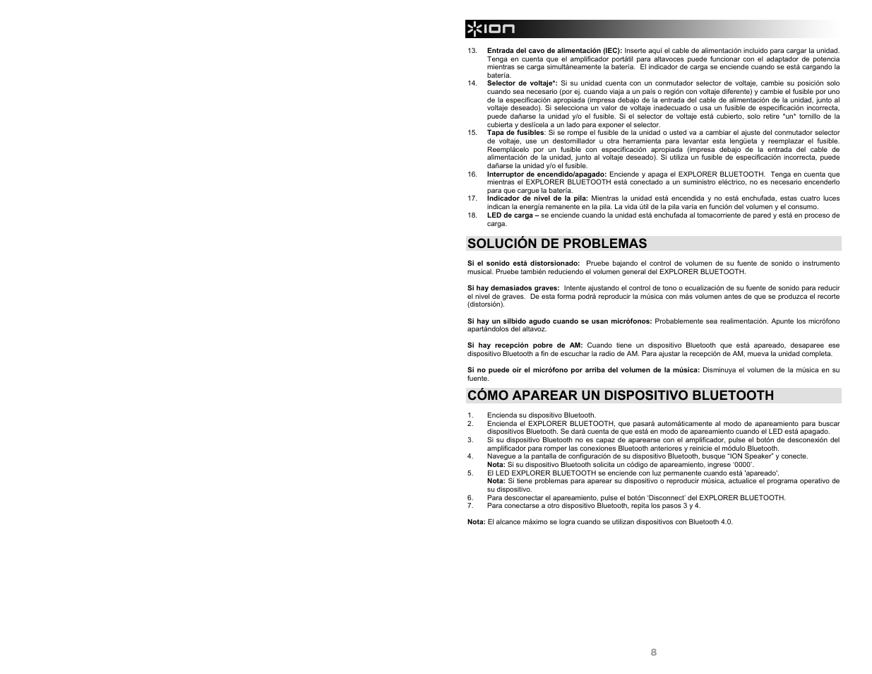 Solución de problemas, Cómo aparear un dispositivo bluetooth | ION Audio Explorer Bluetooth User Manual | Page 8 / 24