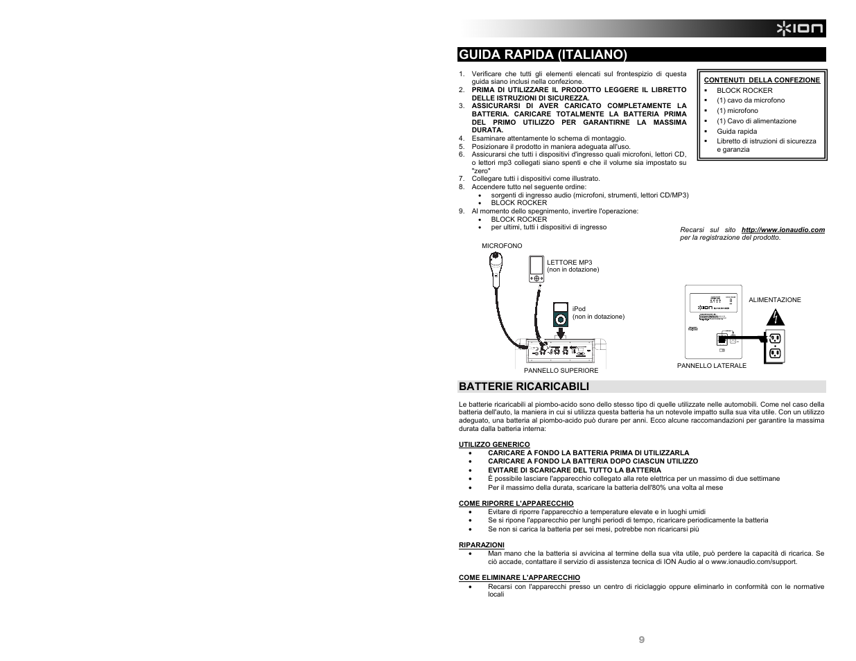 Guida rapida (italiano), Batterie ricaricabili | ION Audio Block Rocker AM/FM User Manual | Page 9 / 16