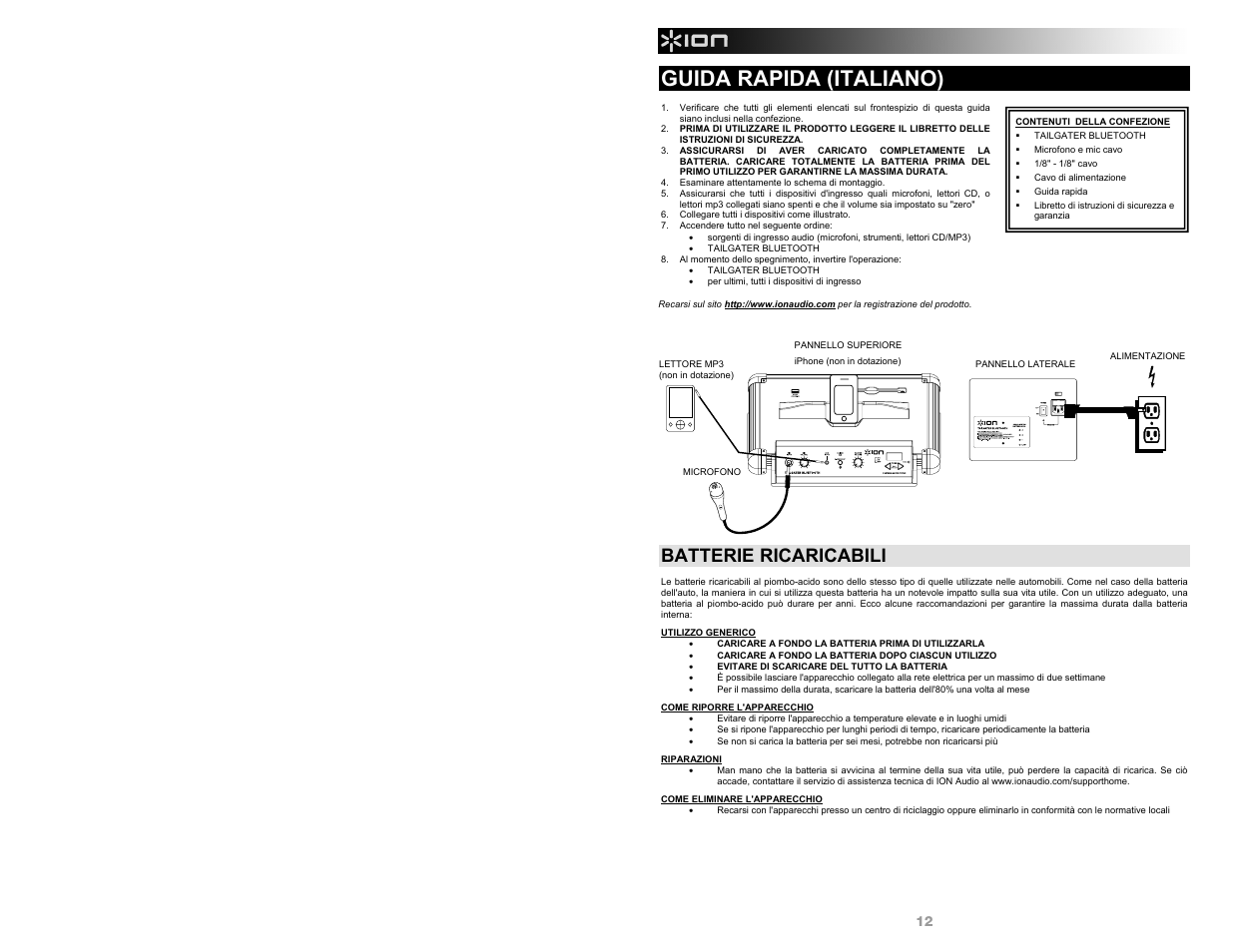 Guida rapida (italiano), Batterie ricaricabili | ION Audio Tailgater Bluetooth User Manual | Page 12 / 28