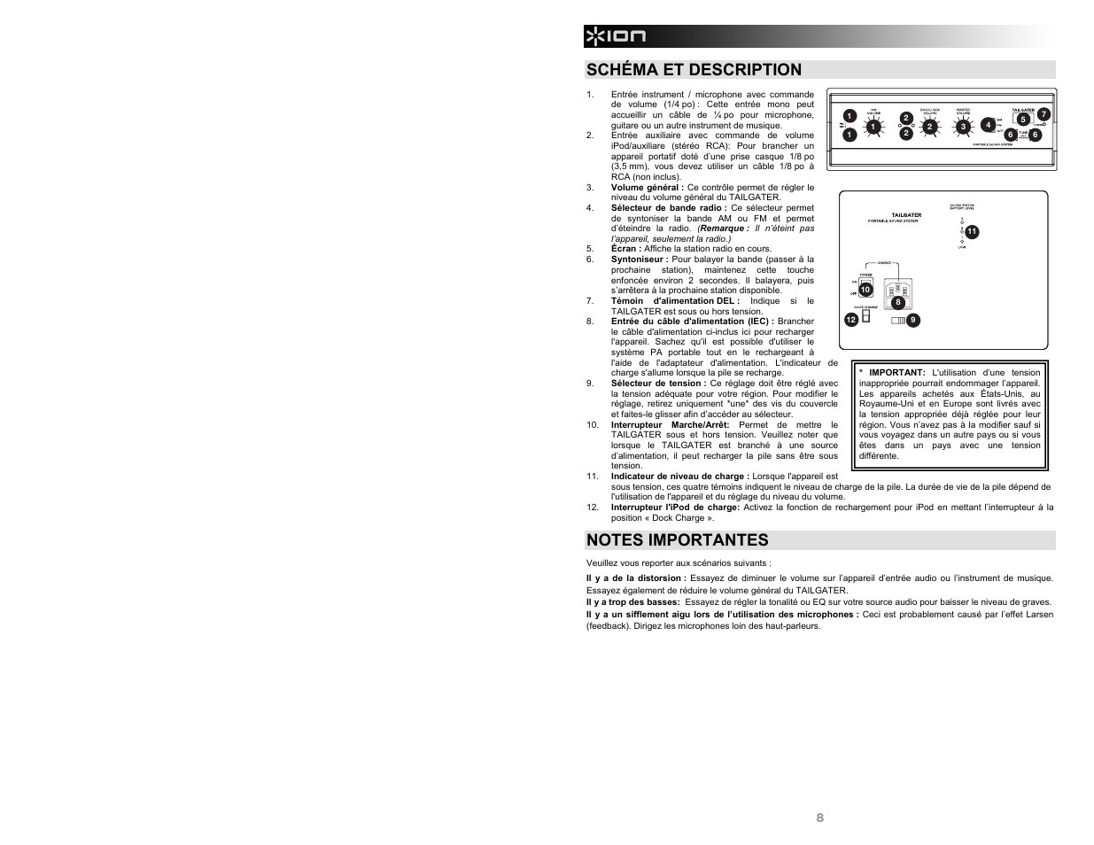 Schéma et description | ION Audio Tailgater AM/FM User Manual | Page 8 / 16