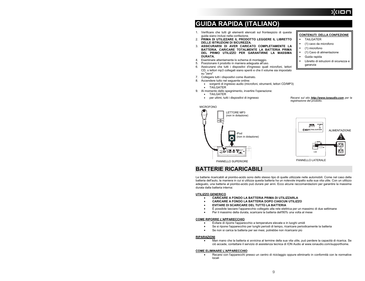 Guida rapida (italiano), Batterie ricaricabili | ION Audio Tailgater AM/FM User Manual | Page 9 / 16