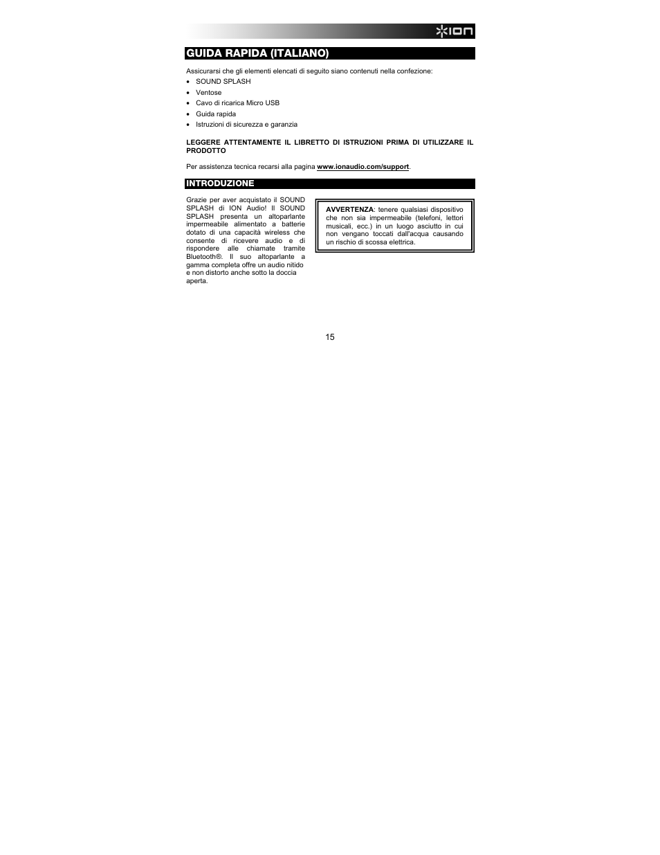 Guida rapida (italiano) | ION Audio Sound Splash User Manual | Page 15 / 28