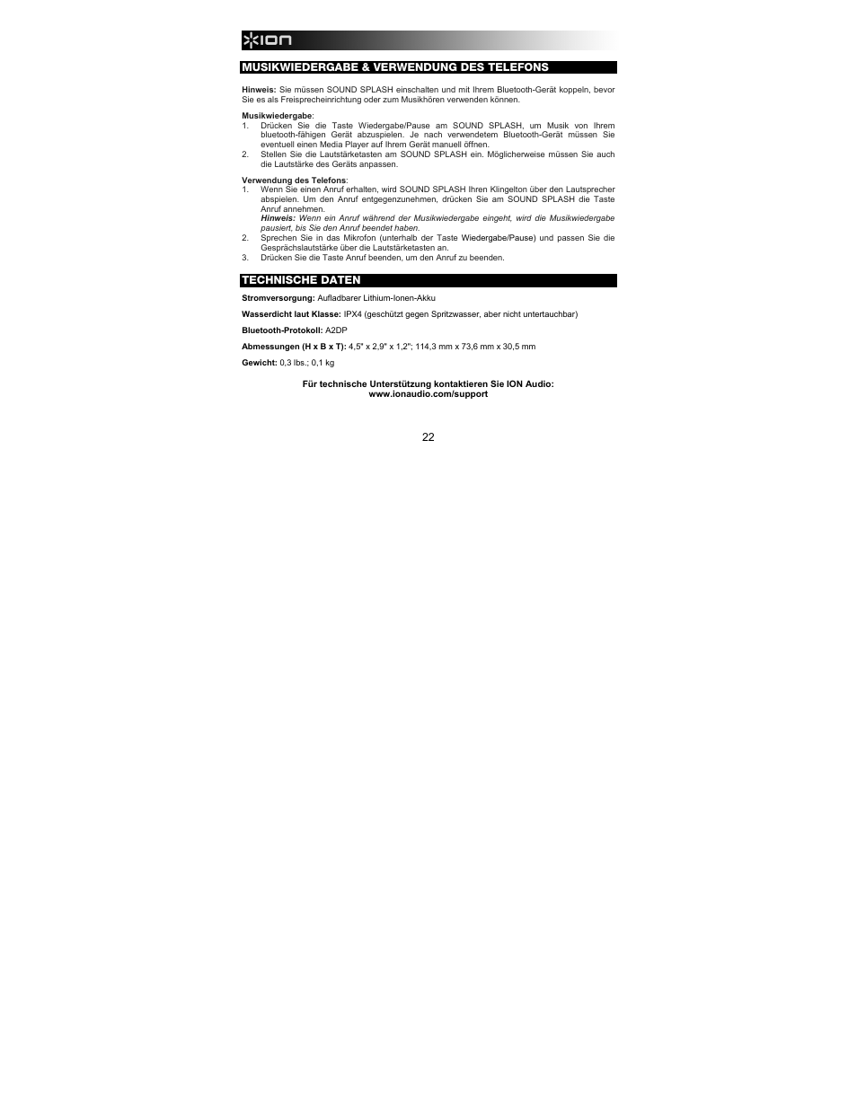 ION Audio Sound Splash User Manual | Page 22 / 28