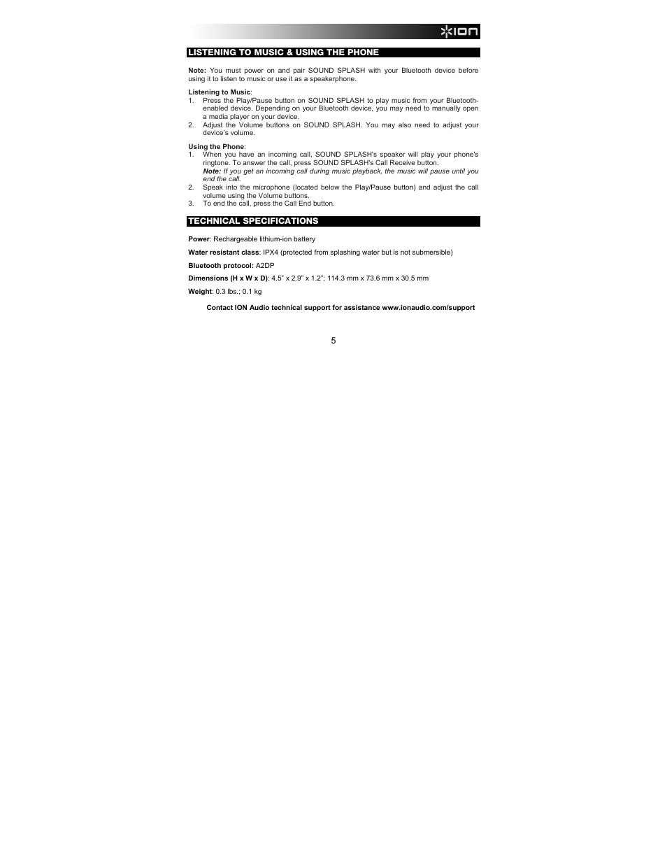 ION Audio Sound Splash User Manual | Page 5 / 28