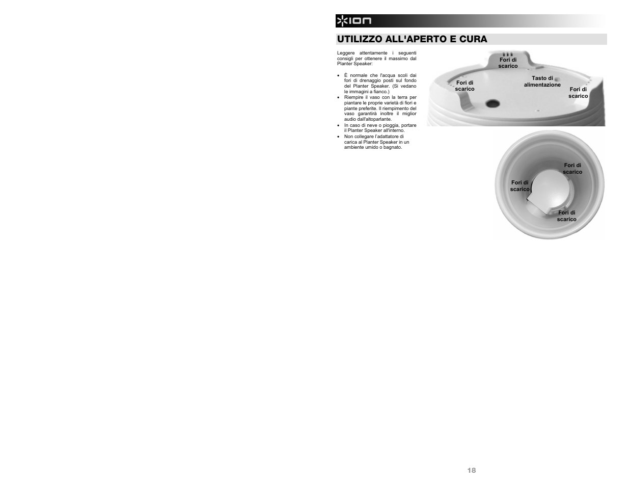 Utilizzo all'aperto e cura | ION Audio Planter Speaker User Manual | Page 18 / 28