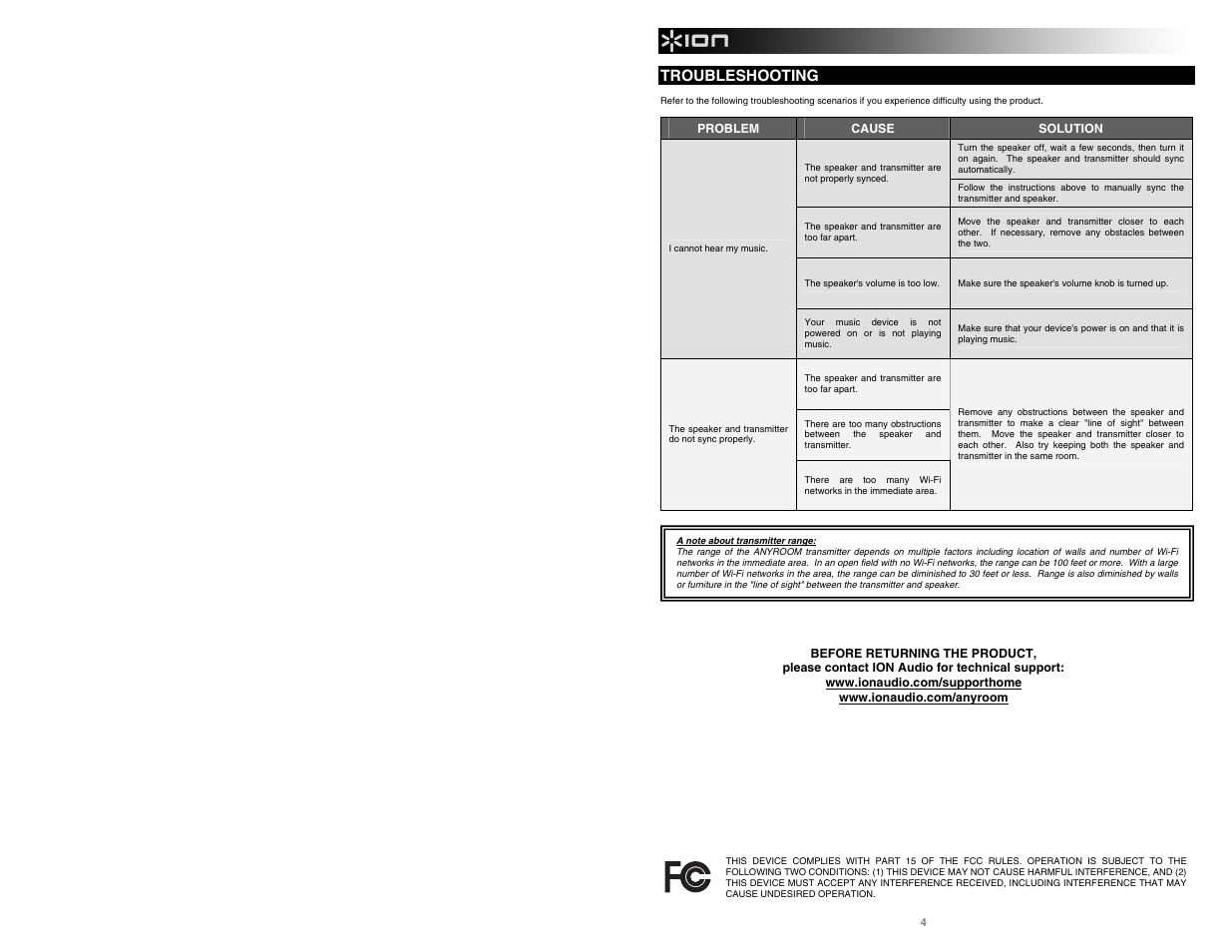 Troubleshooting | ION Audio Anyroom User Manual | Page 4 / 16