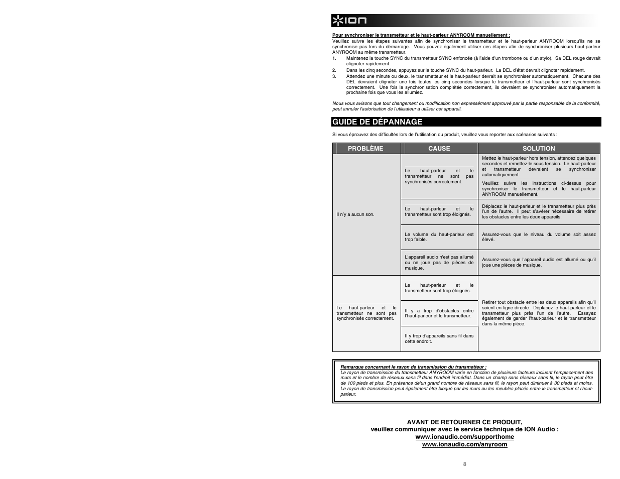 Guide de dépannage | ION Audio Anyroom User Manual | Page 8 / 16