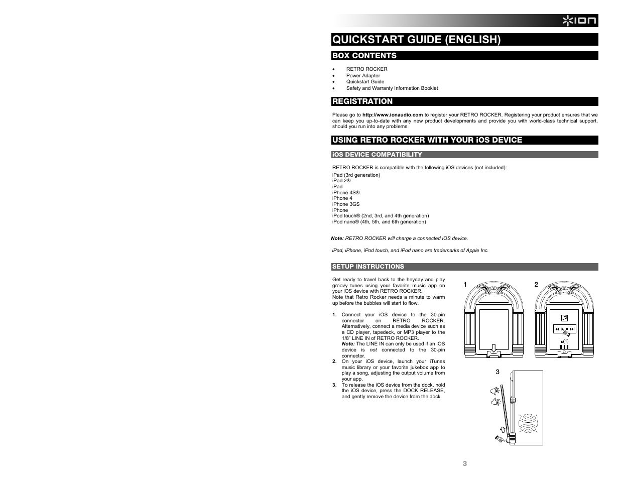 Quickstart guide (english) | ION Audio Retro Rocker User Manual | Page 3 / 16