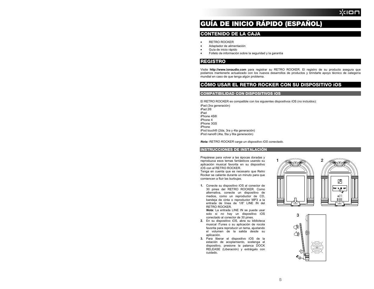 Guía de inicio rápido (español) | ION Audio Retro Rocker User Manual | Page 5 / 16