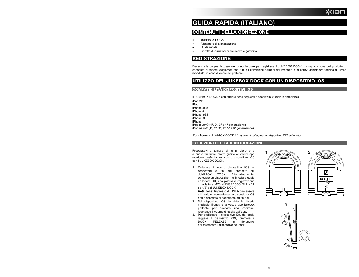 Guida rapida (italiano) | ION Audio Jukebox Dock User Manual | Page 9 / 16