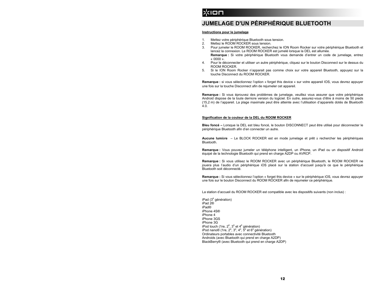 Jumelage d'un périphérique bluetooth | ION Audio Room Rocker User Manual | Page 12 / 28