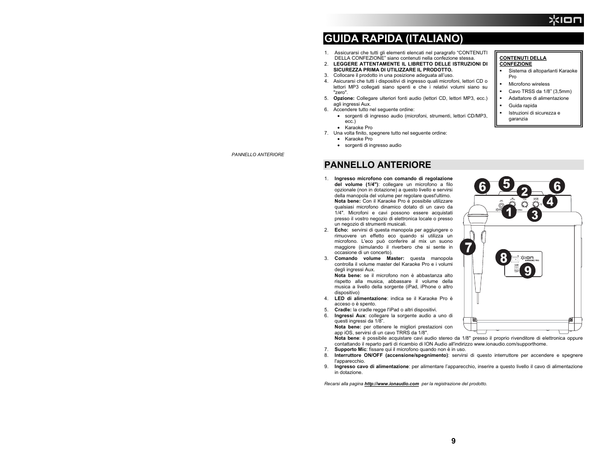 Guida rapida (italiano), Pannello anteriore, Input | ION Audio Karaoke Pro User Manual | Page 9 / 16