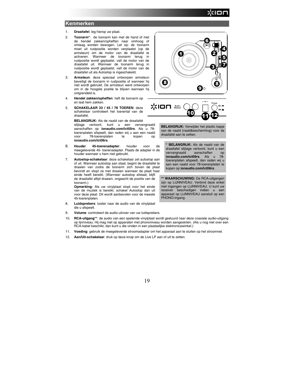 Kenmerken | ION Audio Live LP User Manual | Page 19 / 24