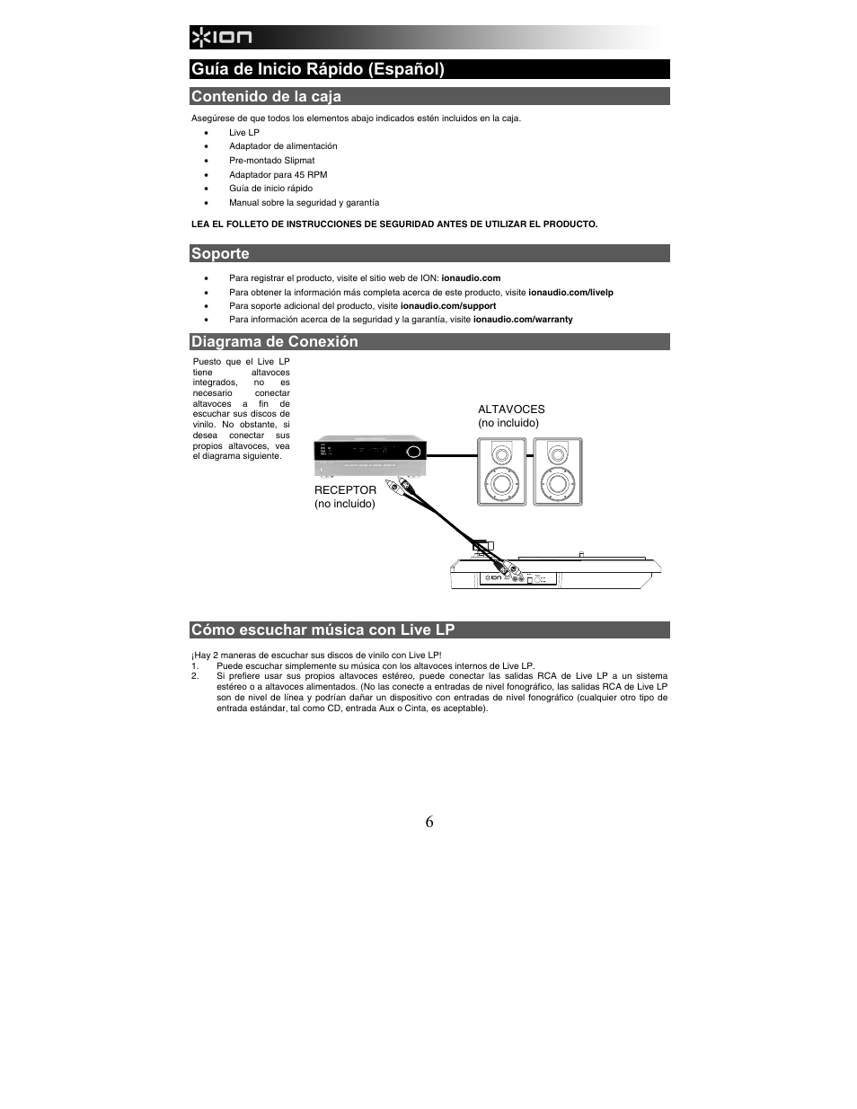 ION Audio Live LP User Manual | Page 6 / 24