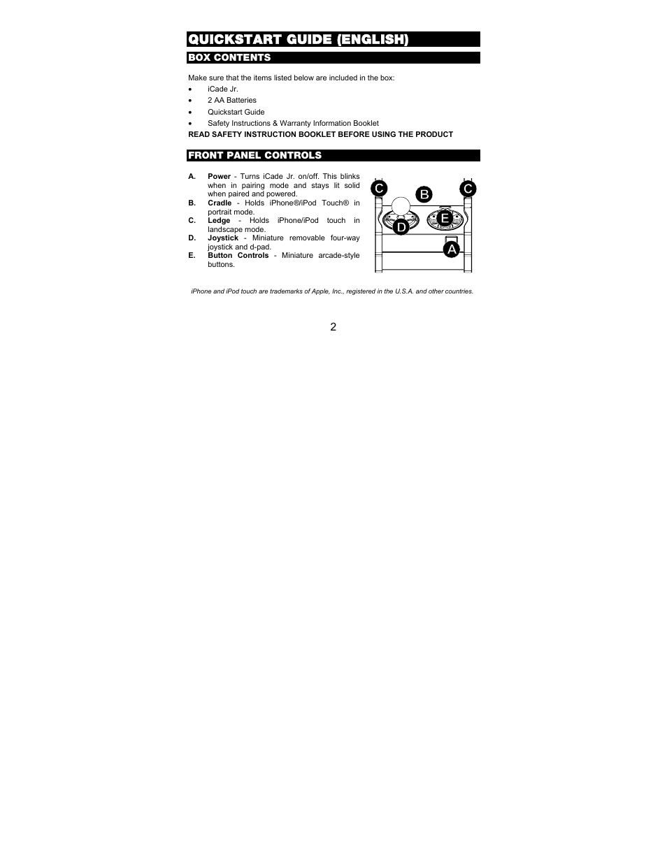 Quickstart guide (english) | ION Audio iCade Jr. User Manual | Page 2 / 32