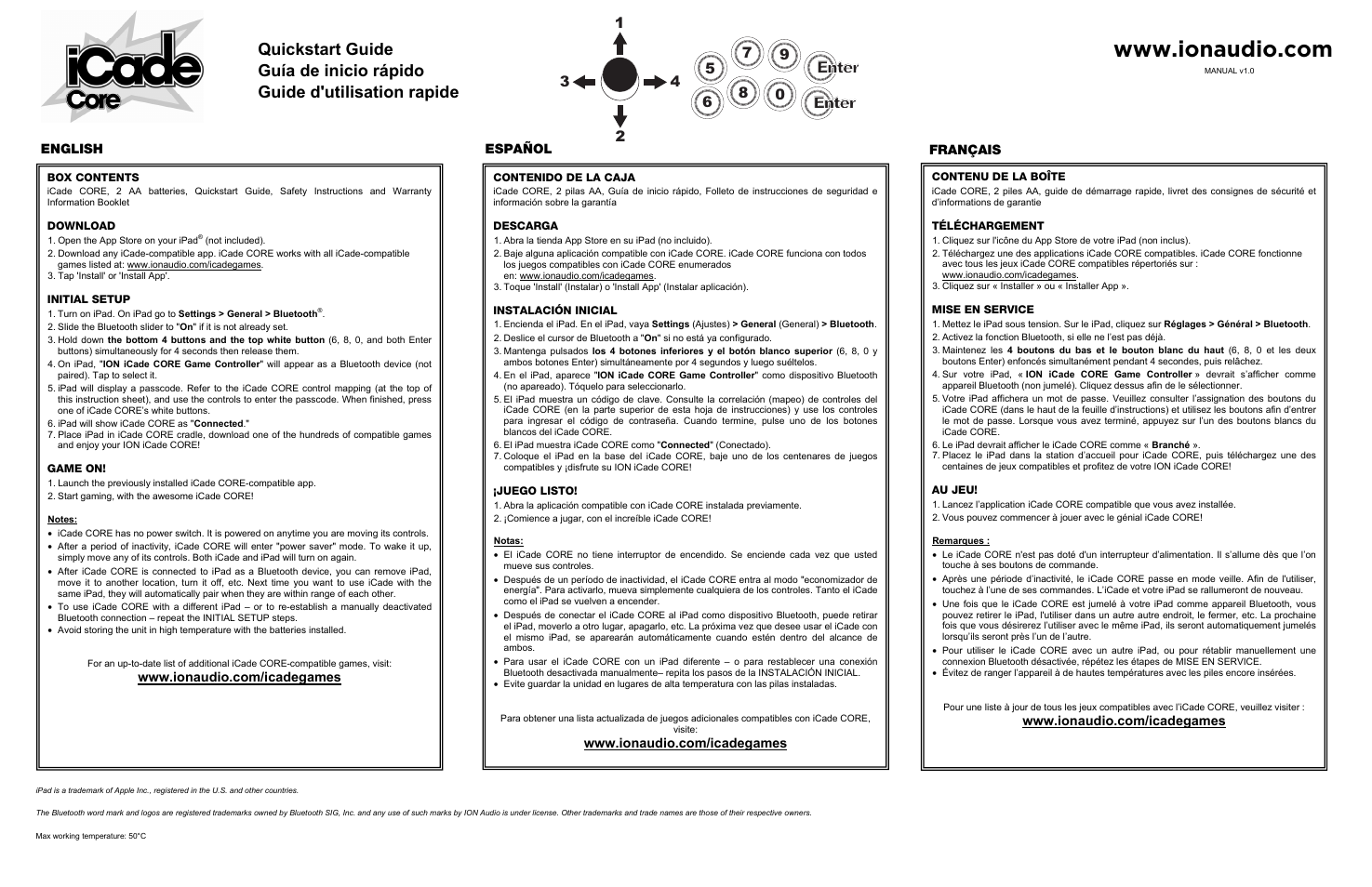 ION Audio iCade Core User Manual | 2 pages