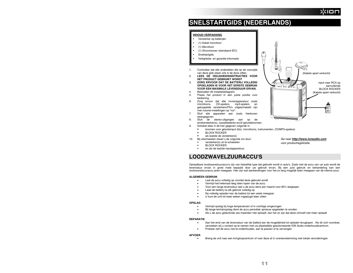 Snelstartgids (nederlands), Loodzwavelzuuraccu's | ION Audio BLOCK ROCKER User Manual | Page 13 / 20