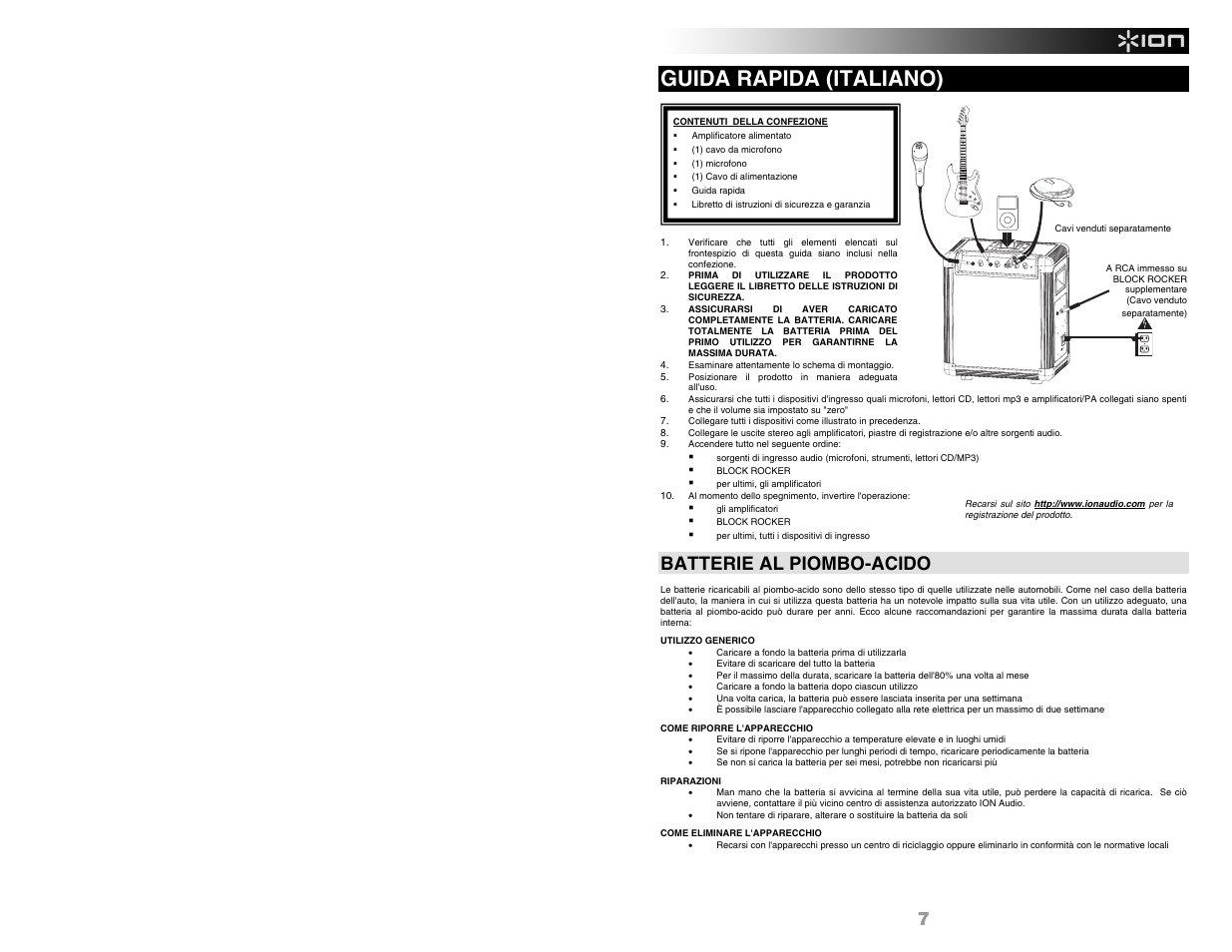 Guida rapida (italiano), Batterie al piombo-acido | ION Audio BLOCK ROCKER User Manual | Page 9 / 20
