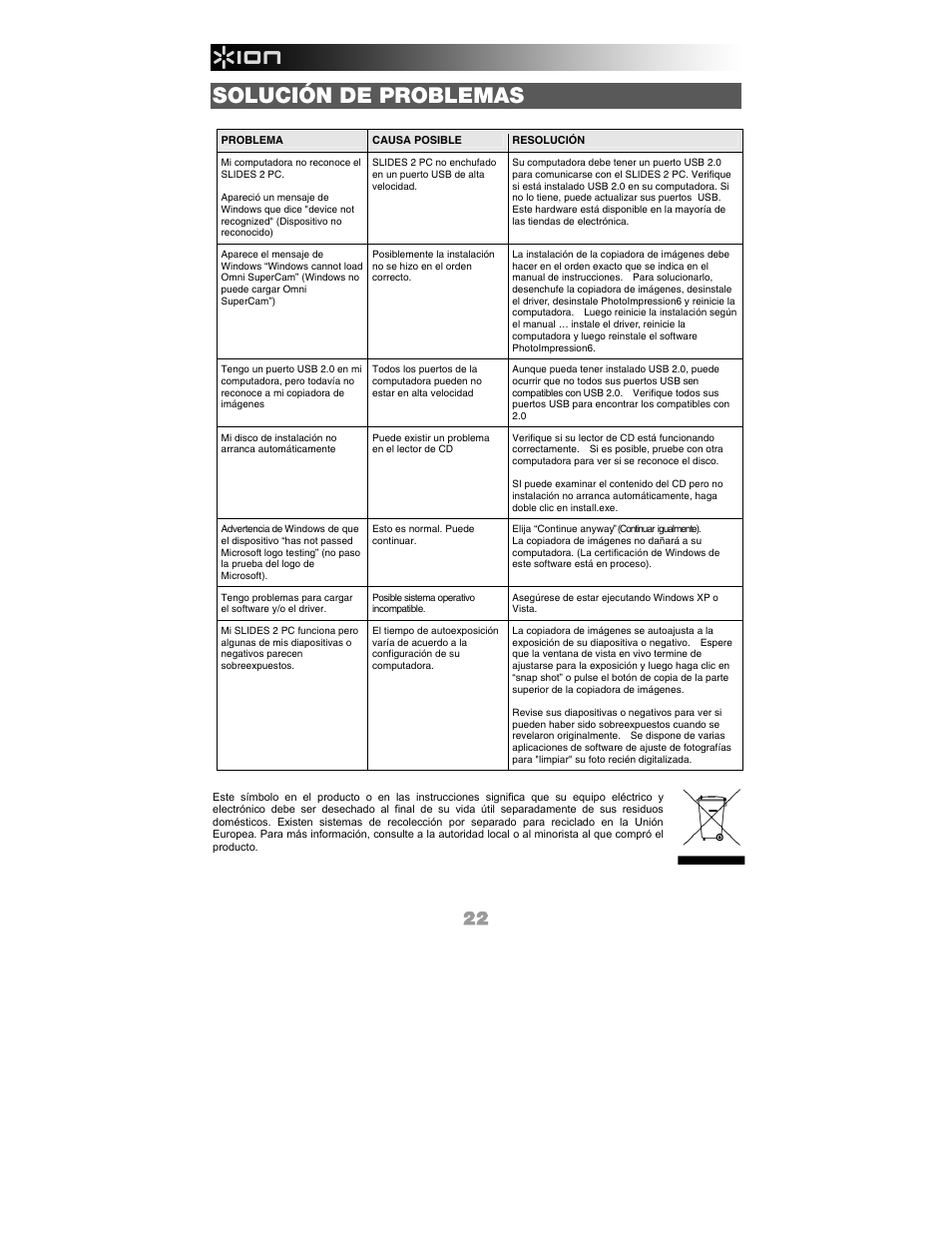 Solución de problemas | ION Audio Slides 2 PC User Manual | Page 22 / 64