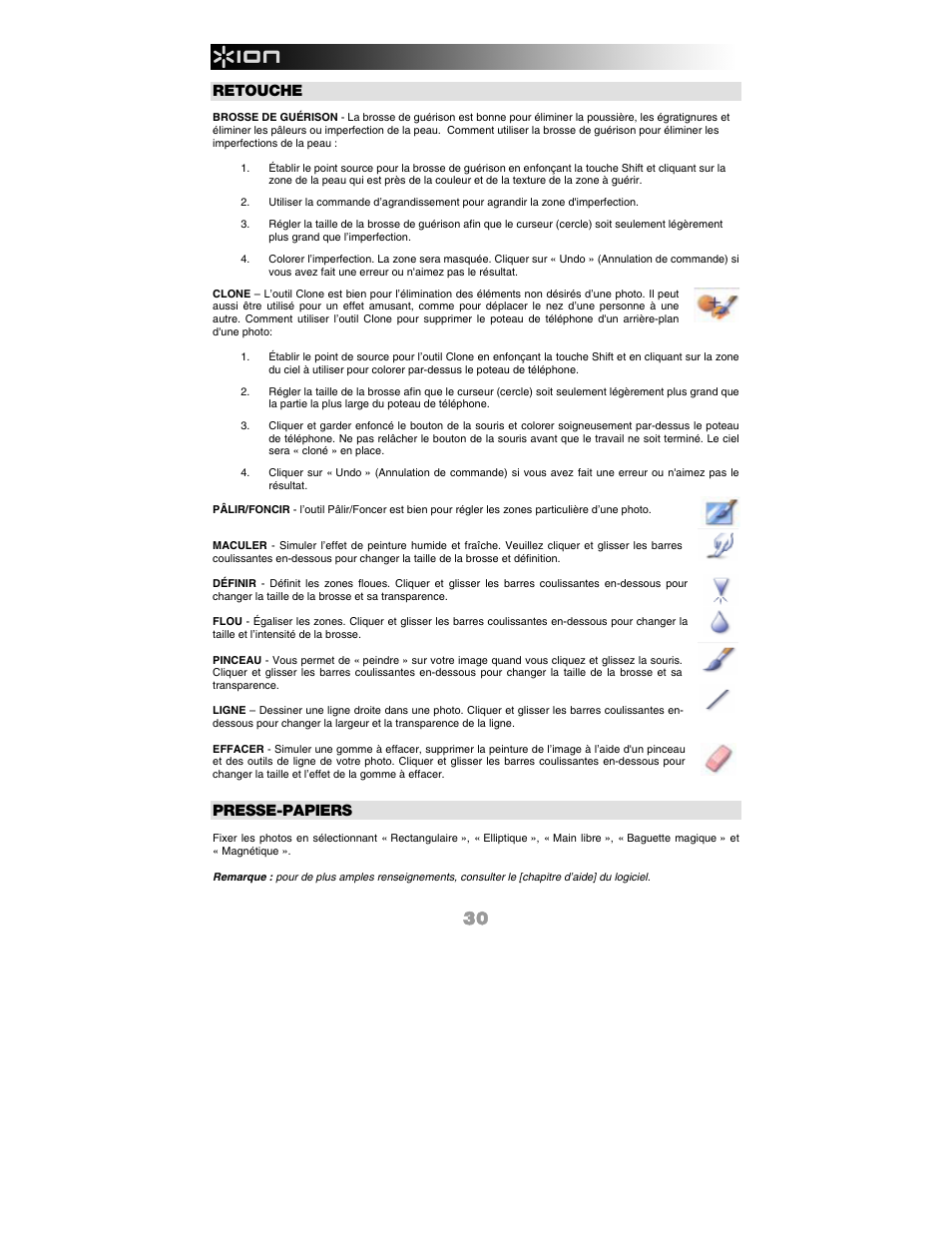 Retouche, Presse-papiers | ION Audio Slides 2 PC User Manual | Page 30 / 64