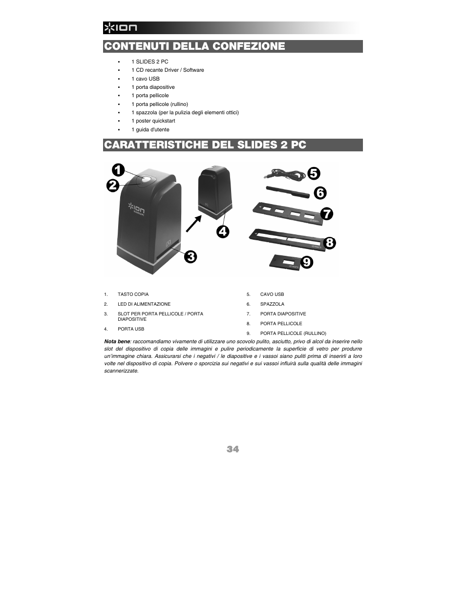 Contenuti della confezione, Caratteristiche del slides 2 pc | ION Audio Slides 2 PC User Manual | Page 34 / 64
