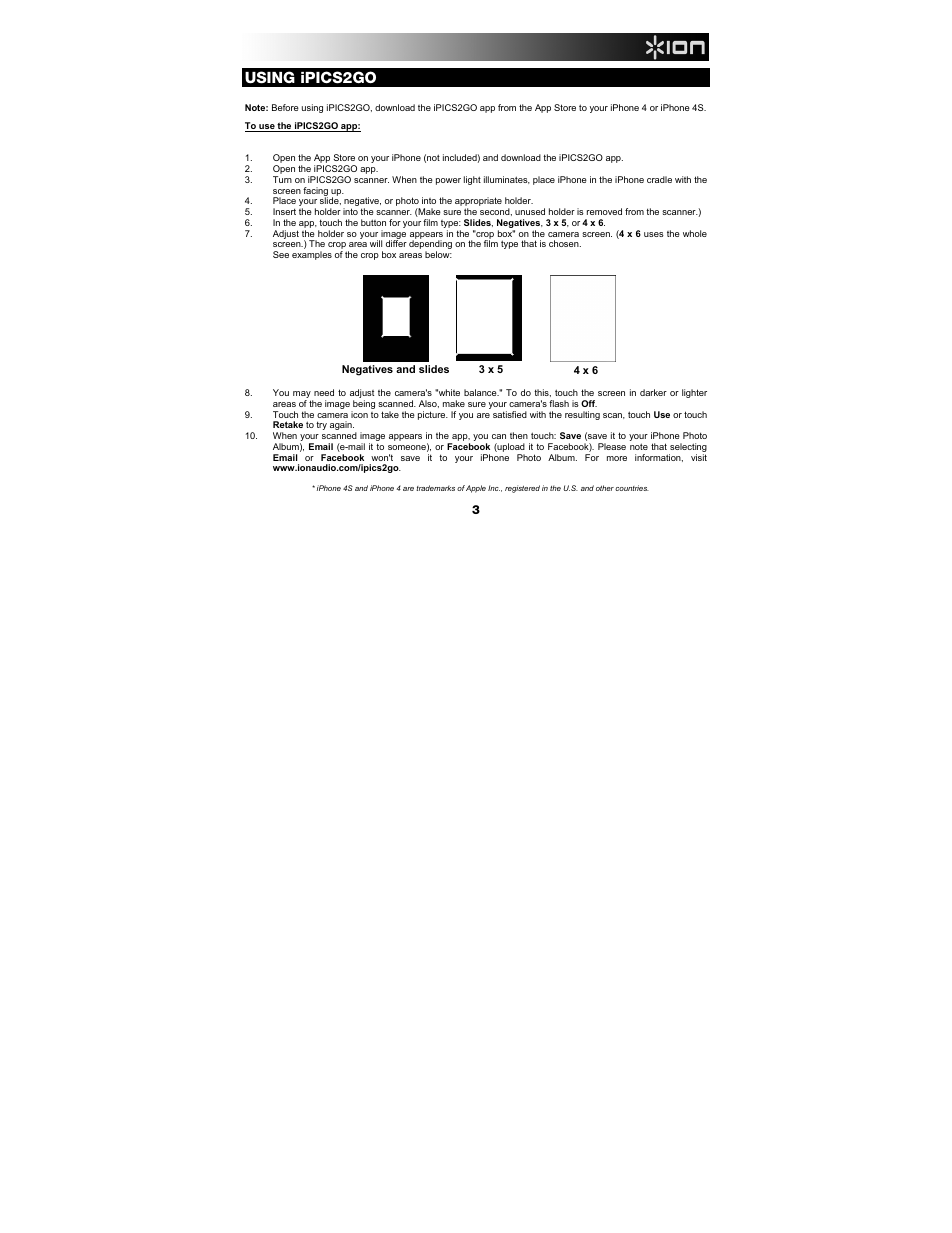 Using ipics2go | ION Audio iPics 2 Go User Manual | Page 3 / 20