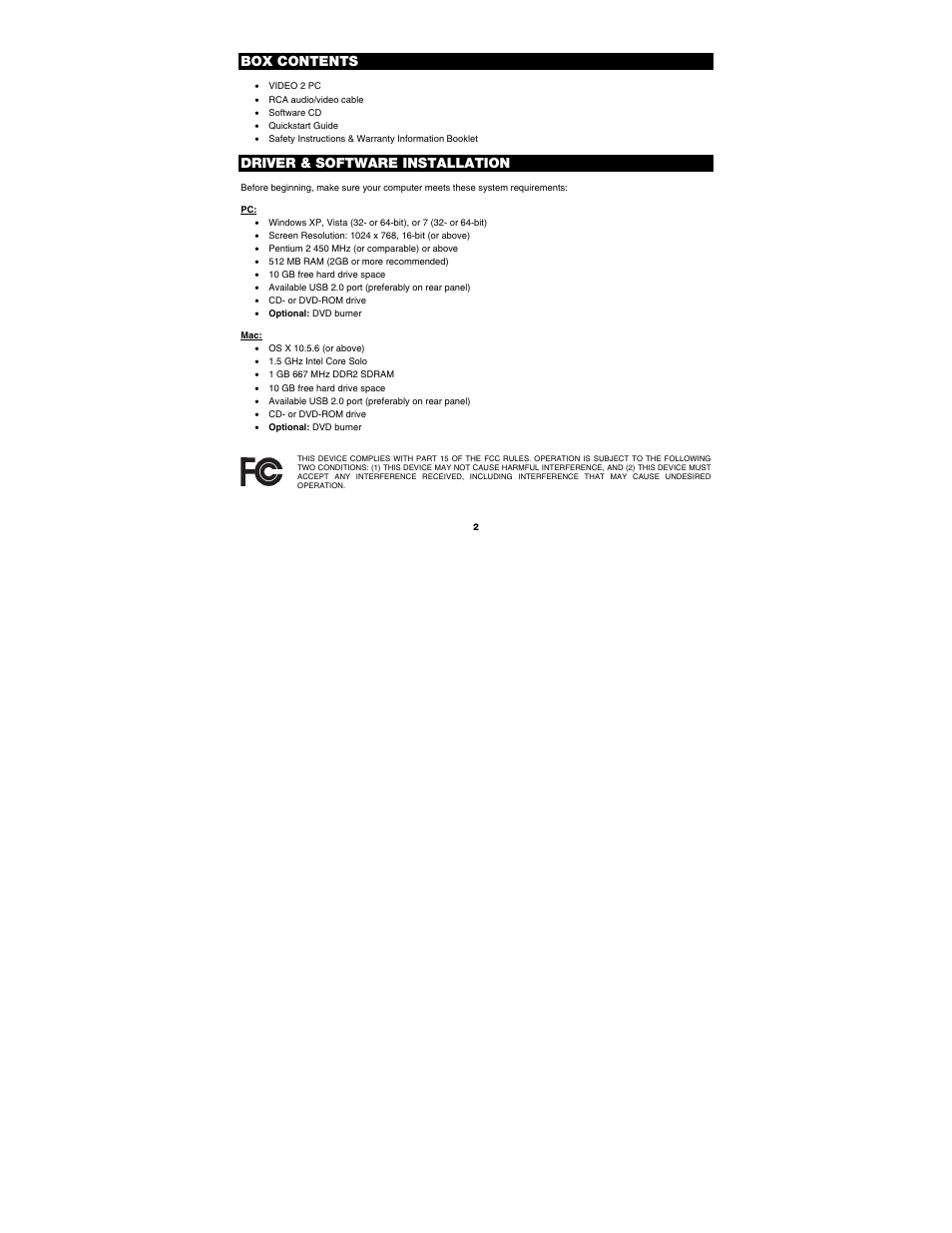 Box contents, Driver & software installation | ION Audio Video 2 PC MKII User Manual | Page 2 / 44