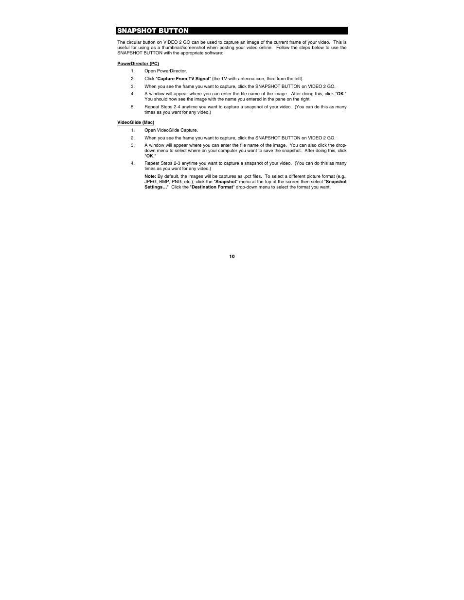 Snapshot button | ION Audio Video 2 Go User Manual | Page 10 / 56