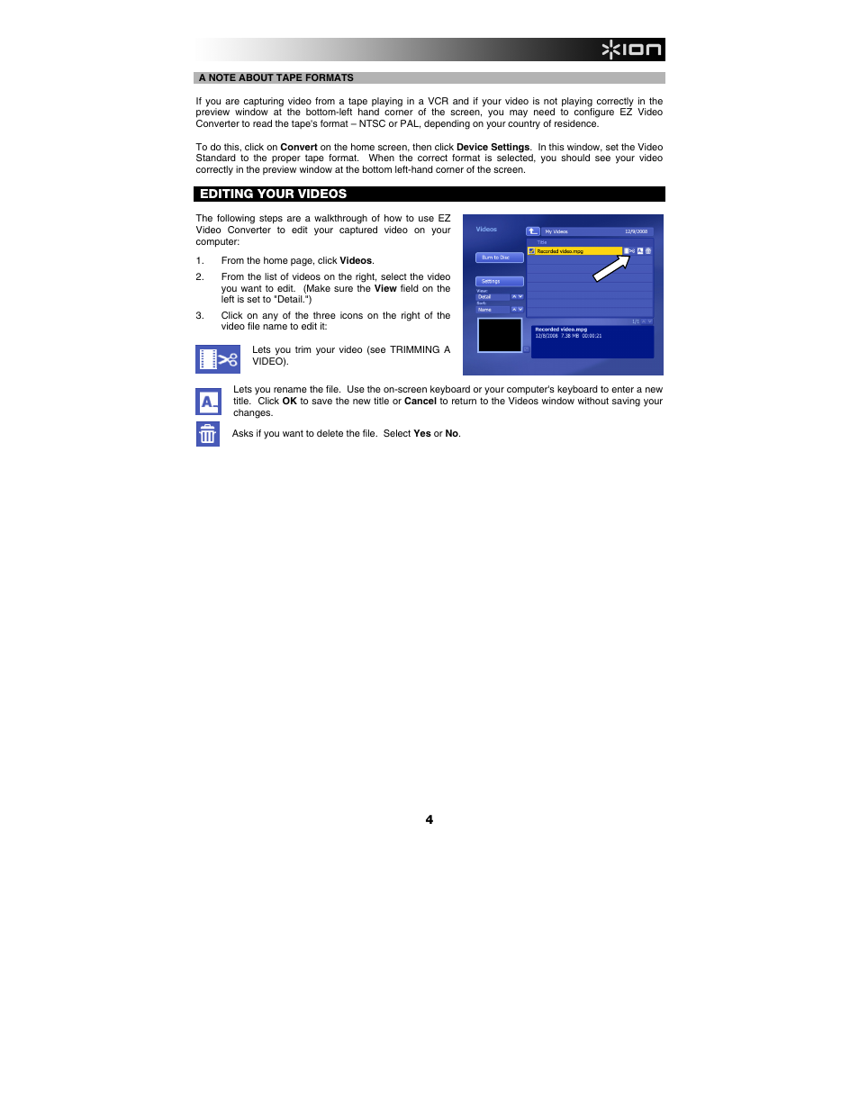 A note about tape formats, Editing your videos | ION Audio Video 2 PC User Manual | Page 5 / 10