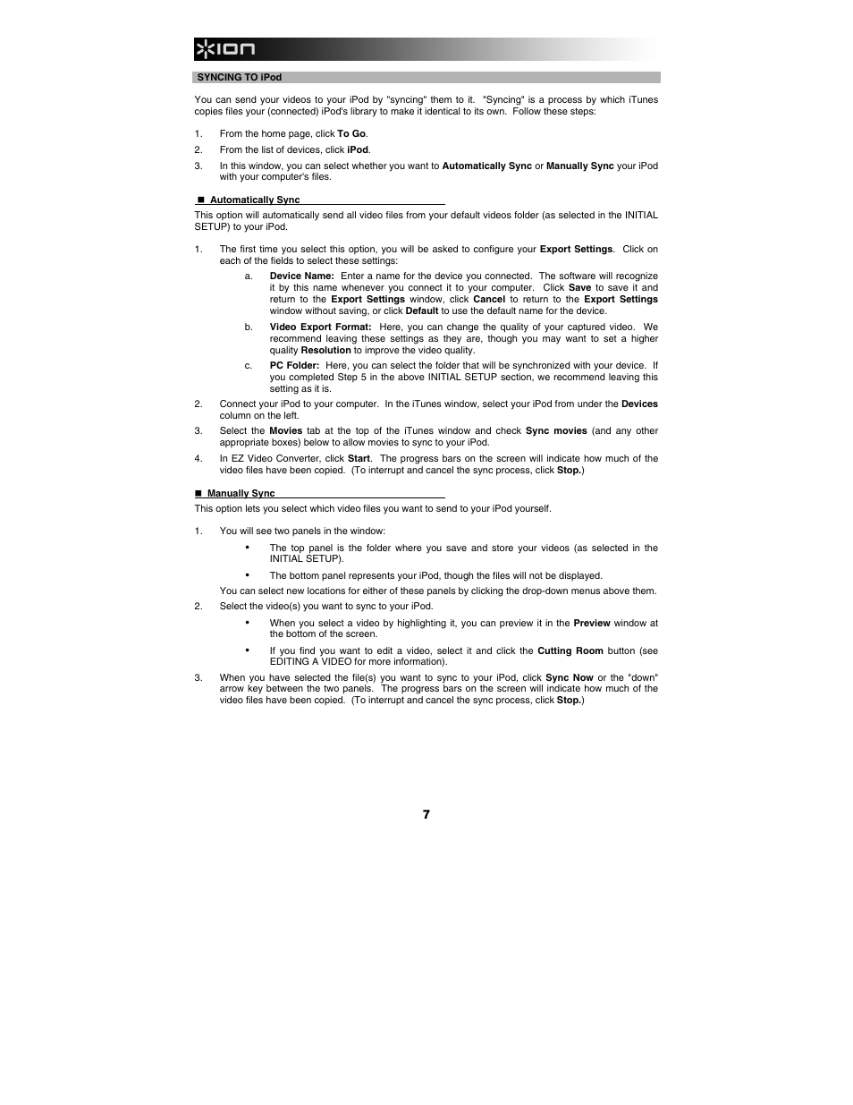 Syncing to ipod | ION Audio Video 2 PC User Manual | Page 8 / 10