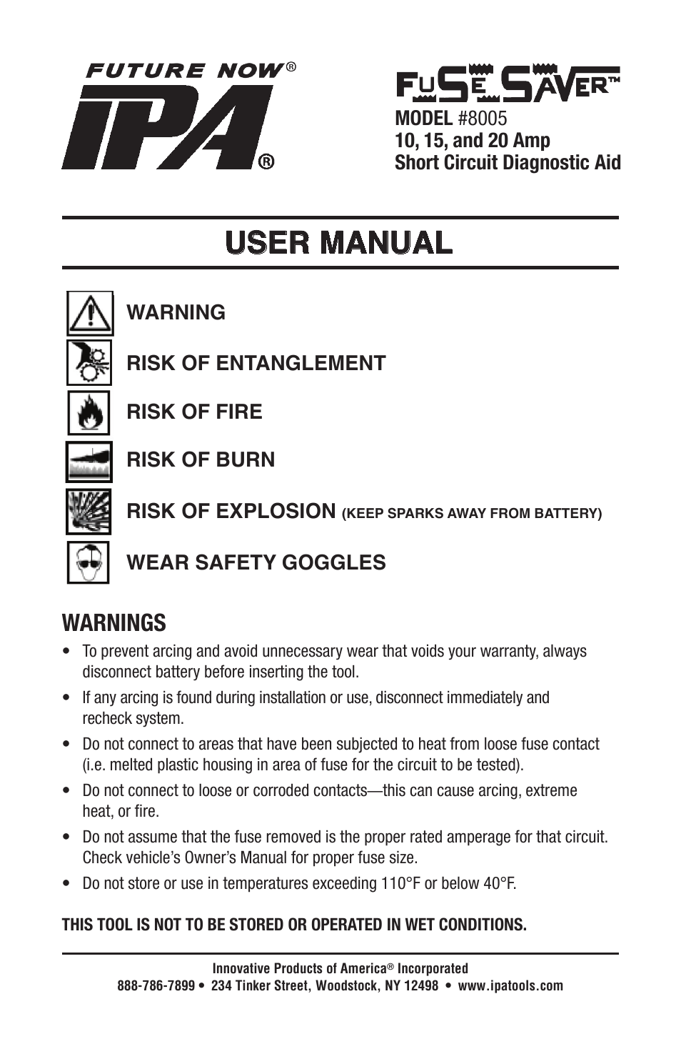 IPA Tools 8005 Fuse Saver Standard Kit User Manual | 4 pages