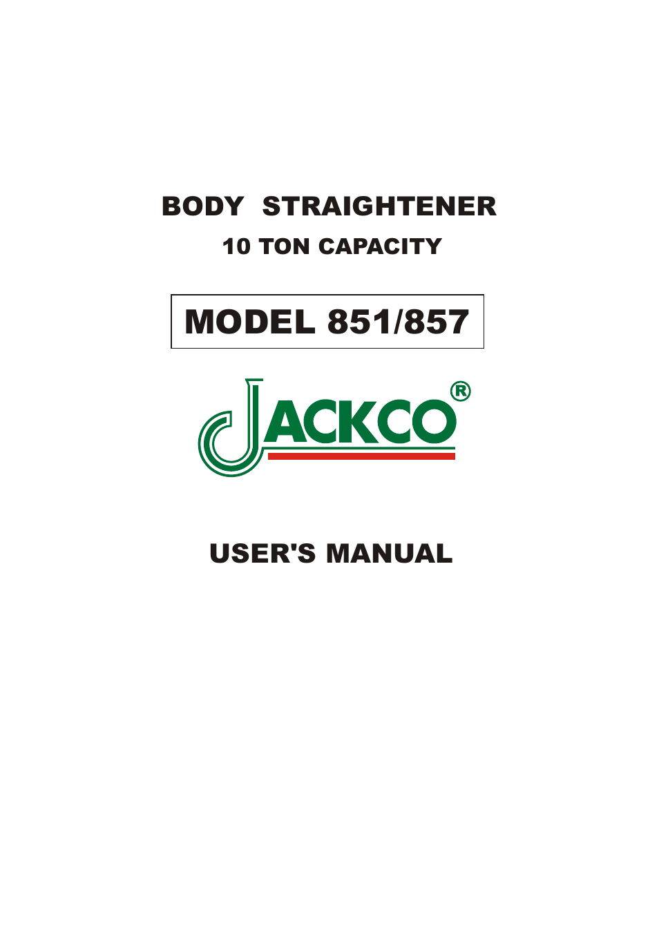 Jackco Body Straightener Model 857 (w/1.2 Ton Crane & Swivel Post) User Manual | 7 pages