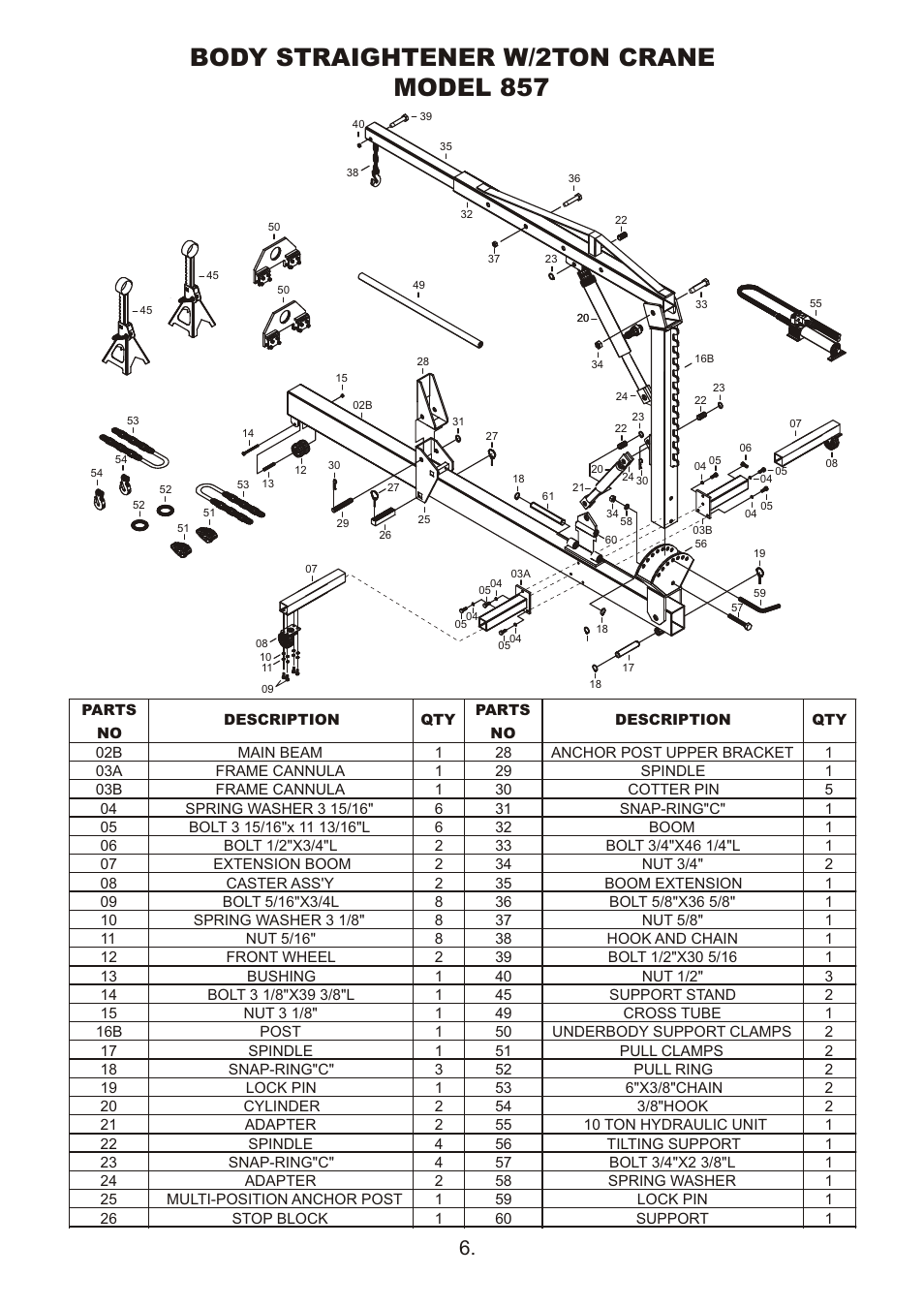 页面 1, Body straightener w/2ton crane, Model 857 | Jackco Body Straightener Model 857 (w/1.2 Ton Crane & Swivel Post) User Manual | Page 7 / 7