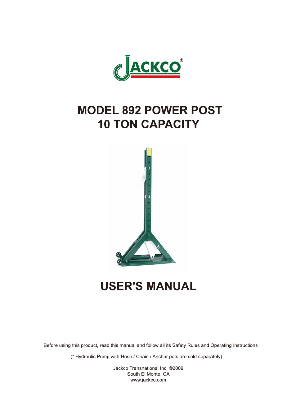 Jackco Power Post Model 892 User Manual | 7 pages