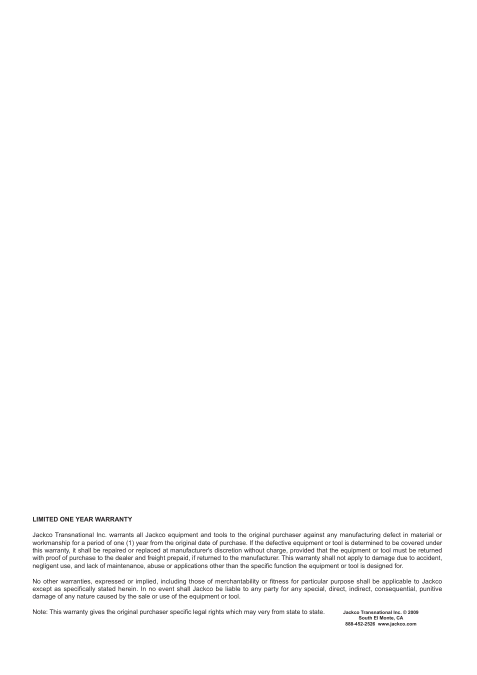 Jackco Model 8044 Ton Set User Manual | Page 10 / 10