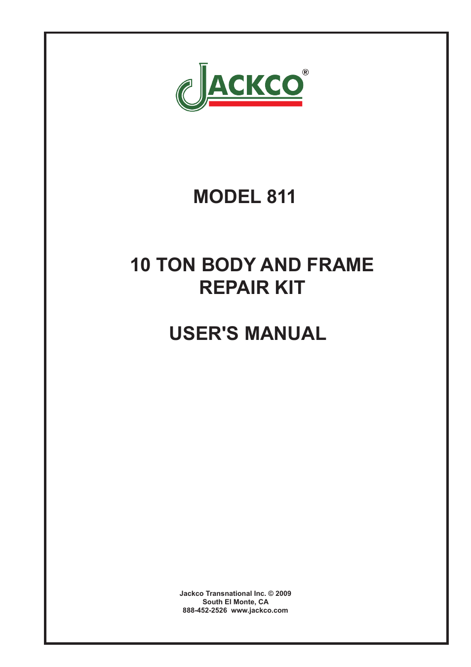 Jackco Model 81110 Ton Set User Manual | 10 pages