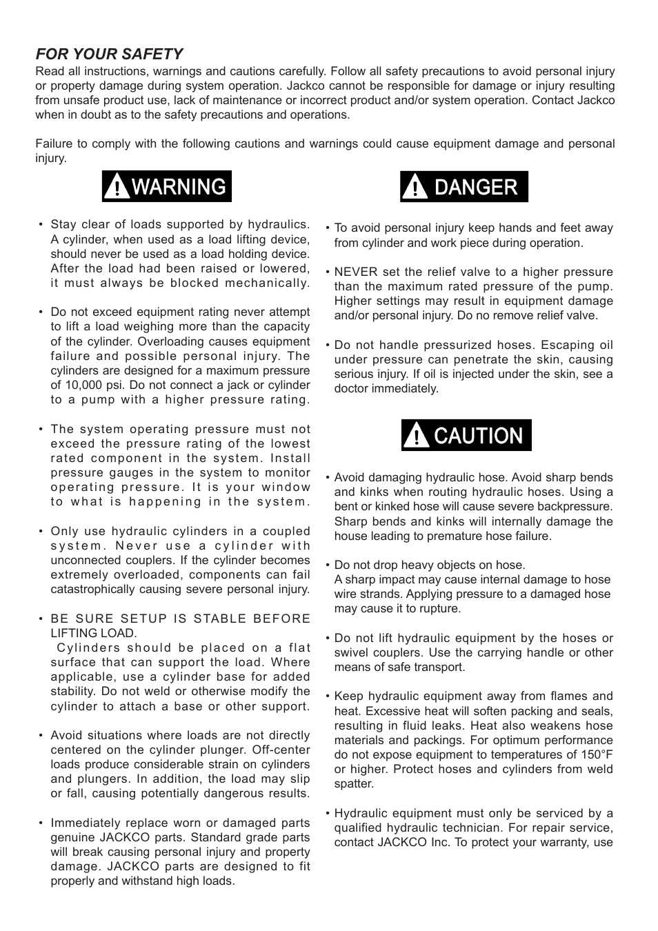 For your safety | Jackco Model 842 User Manual | Page 2 / 8