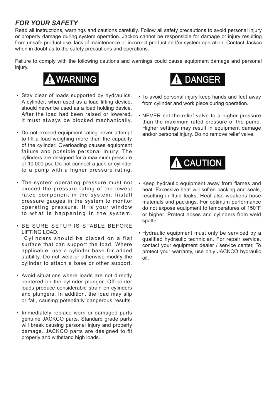 For your safety | Jackco Model 766B User Manual | Page 2 / 6