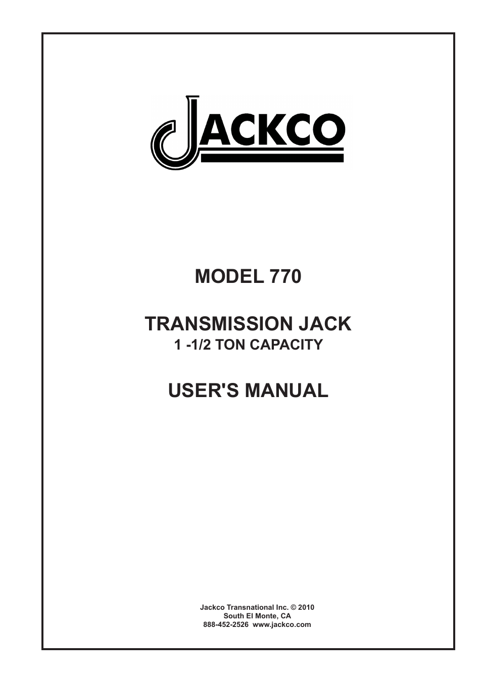 Jackco Model 770 User Manual | 8 pages