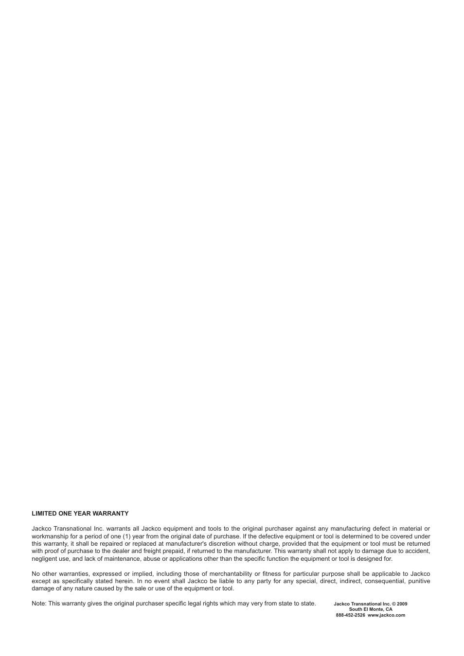 Jackco Model 65300 User Manual | Page 8 / 8