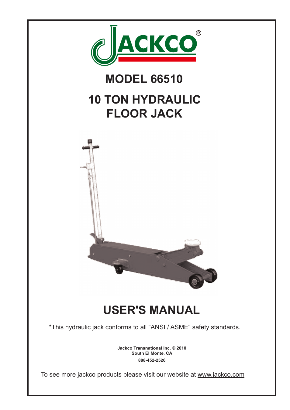 Jackco Model 66510 User Manual | 8 pages