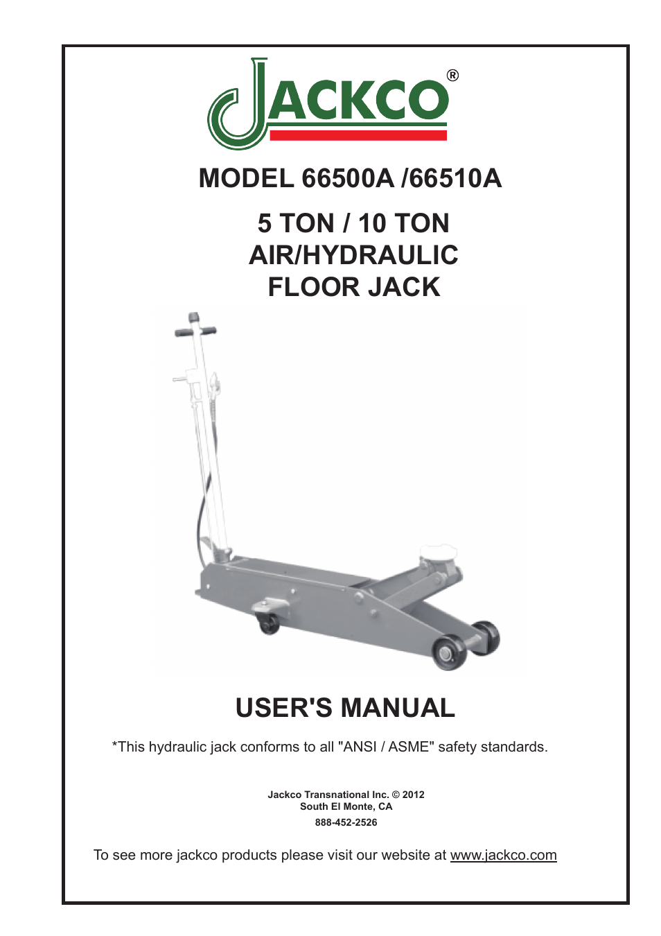 Jackco Model 65500A User Manual | 8 pages